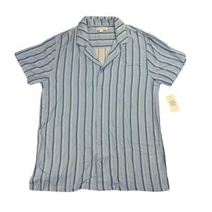 And Now This Mens Striped Rayon Woven Short Sleeve Camp Button Down Shirt Blue L